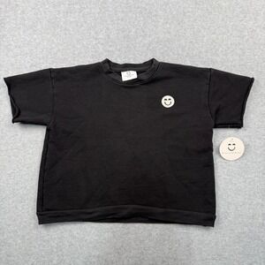 Toddler Sweatshirt 3-4 Years Black Happy Patch Short Sleeve Crew Neck Cotton